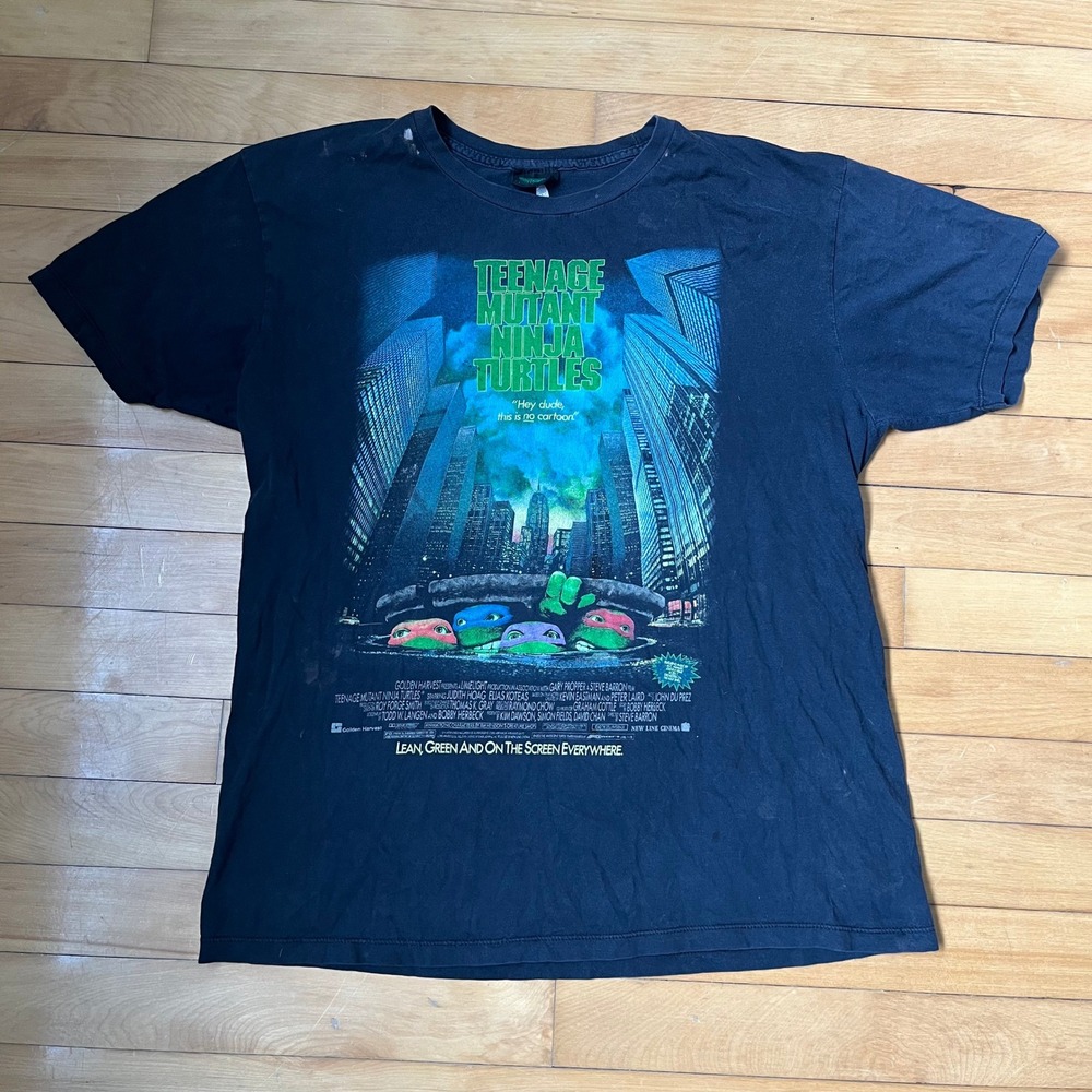 VTG TMNT Teenage Mutant Ninja Turtles 1990 Movie Poster Graphic T-Shirt Black M